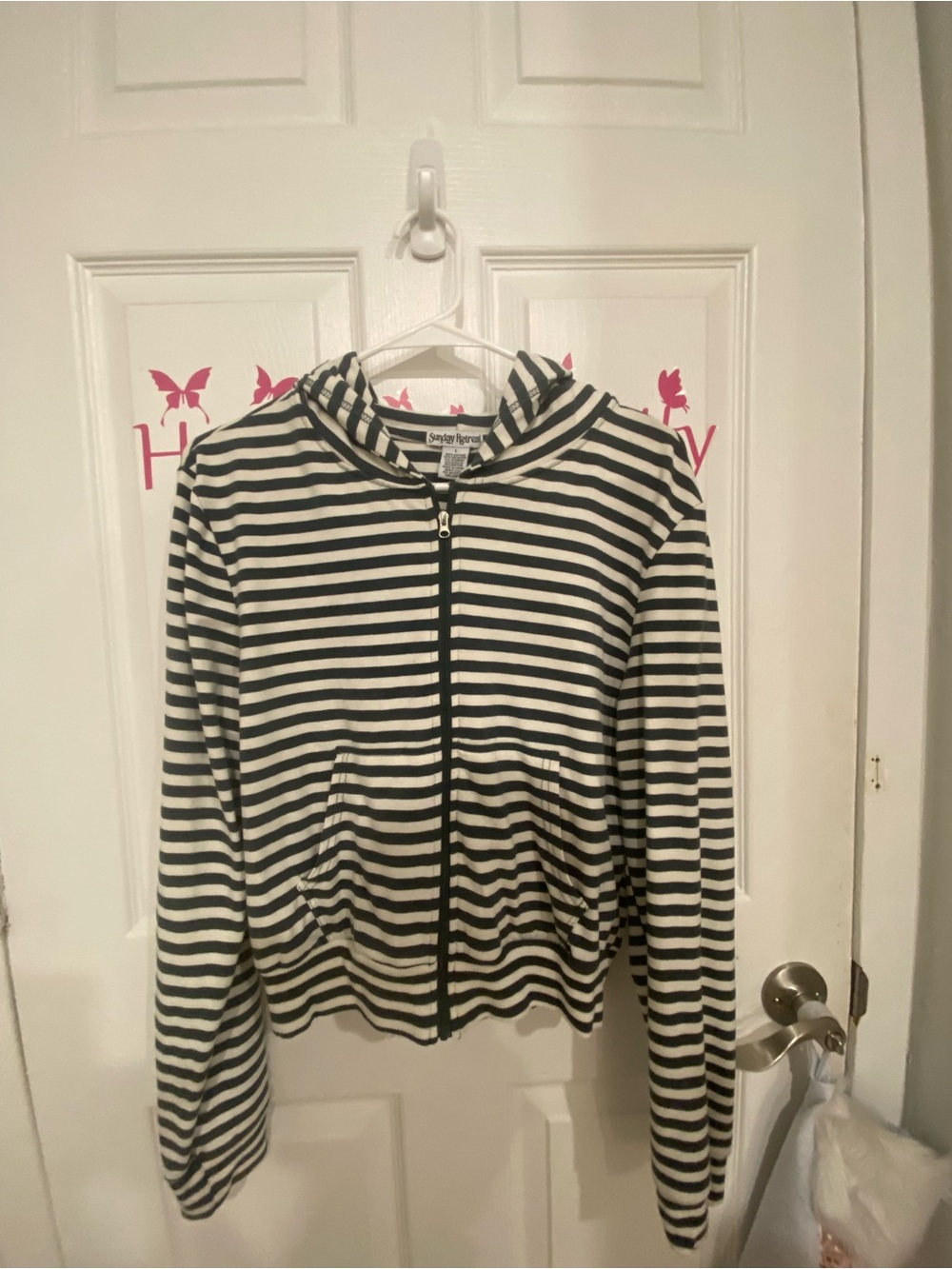 Simply Southern Black & White Striped Zip-Up Hoodie Jacket
